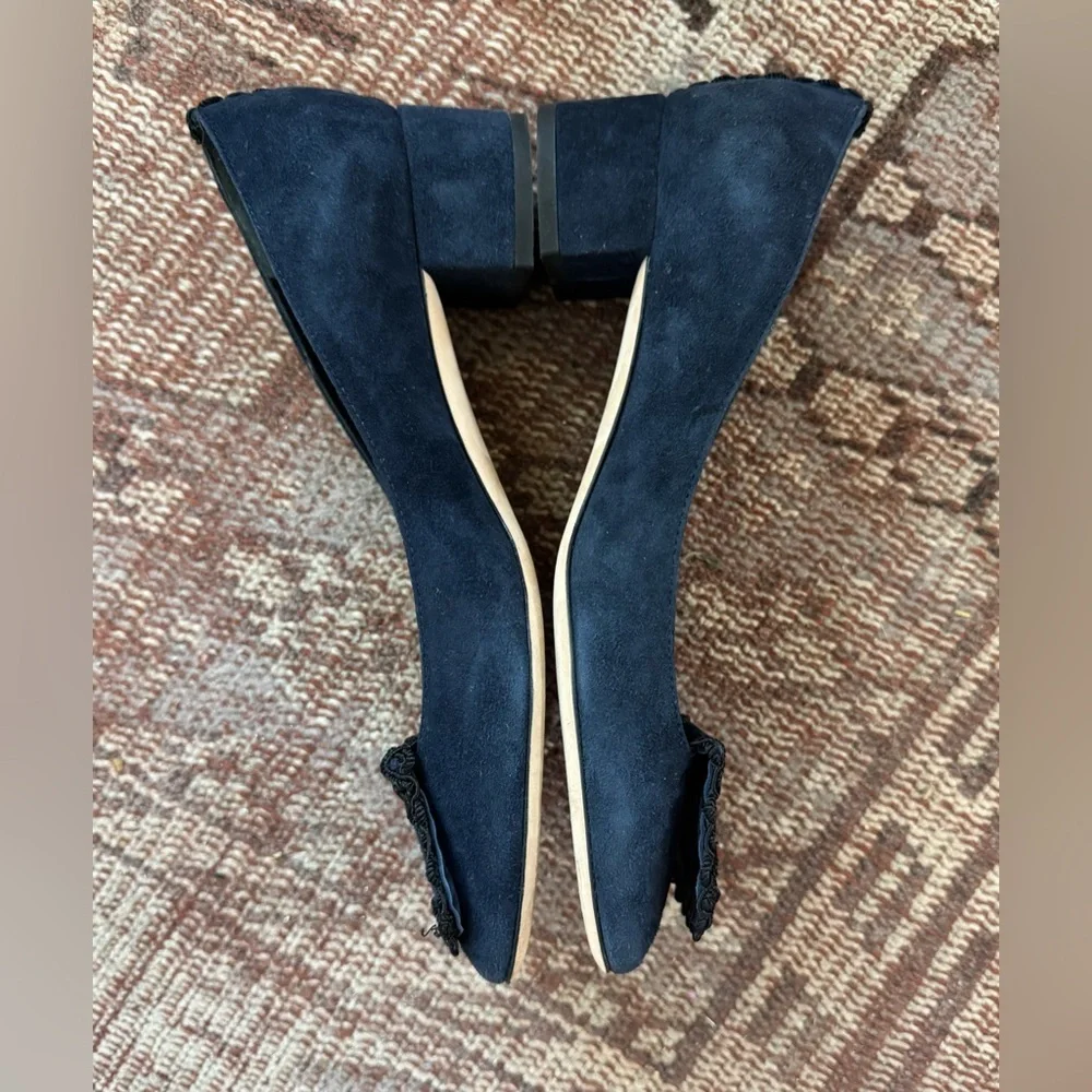 Tibi Odessa Suede Low Block Heels in Midnight Blue - Picture 5 of 7